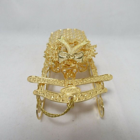 2007 Christmas Sled Danbury Mint Christmas Ornament Gold Plated Collection - Picture 4 of 6